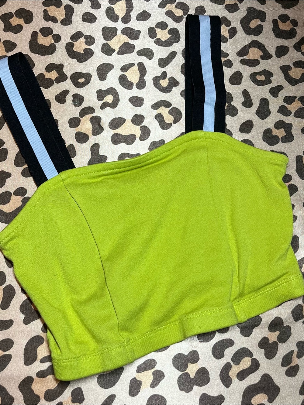 Neon Lime Crop Tank with Black & White Straps size XS
